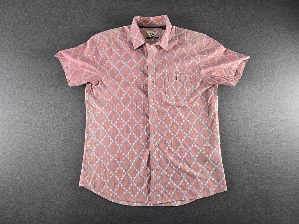 Vissla Shirt Mens Medium Pink Geometric Short Sleeve Button Up Casual Summer